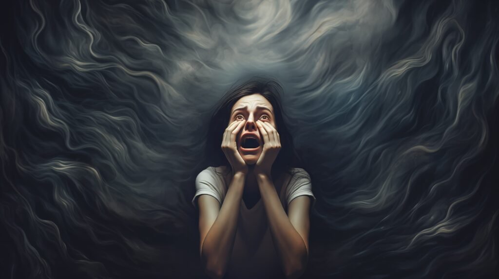 terrified women suffering from silent panic attacks